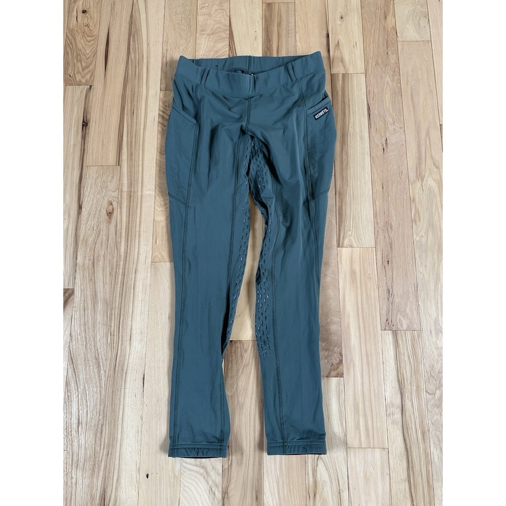 Kerrits Women's Large Green Riding Leggings Equestrian Grip Knee Pocket Pants